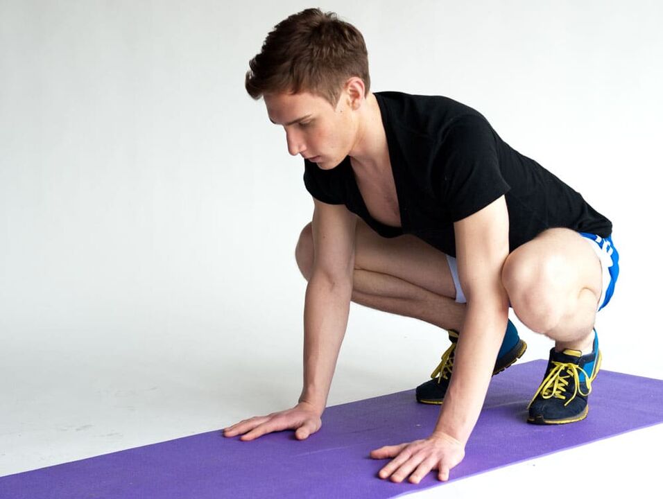 Exercise frog to work the muscles of the pelvic region of a man